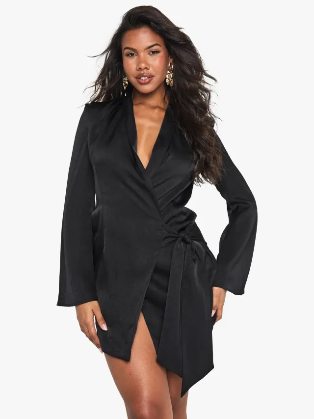 boohoo Dames Crinkle Wrap Blazerjurk Zwart
