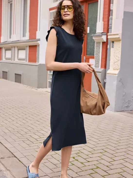 Street One Studio Midi-jurk met ronde hals in effen kleur Blauw