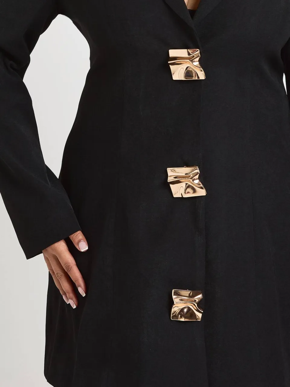 boohoo Dames Plus Blazerjurk met Goudkleurige Trim Details, foto 3
