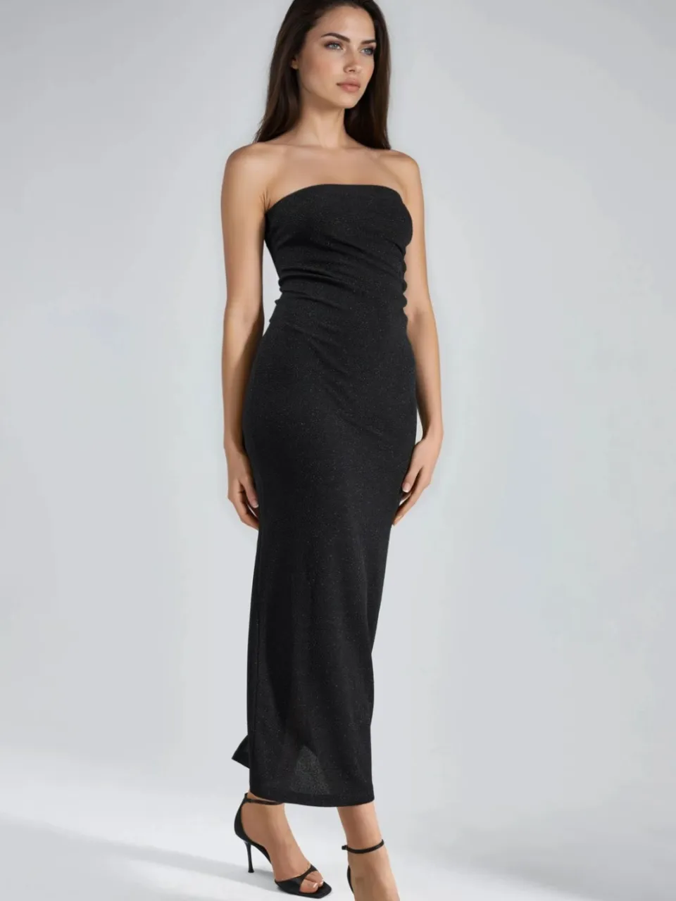 Busem Glanzende Maxi-Jurk met Sleufdetails zwart, foto 2
