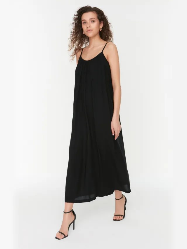Trendyol TRENDYOLMİLLA Dames Zwart Effen Maxi Mouwloos Casual A-lijn Jurken
