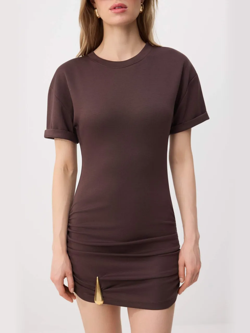 Trendyol TRENDYOLMİLLA Dames Bruin Effen Kort / Mini Kort Bodycon Jurken, foto 2