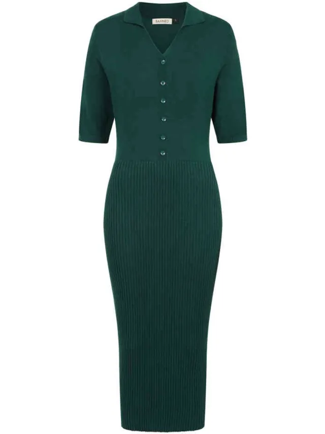 Banned Federica Knitted Kokerjurk - L - Groen