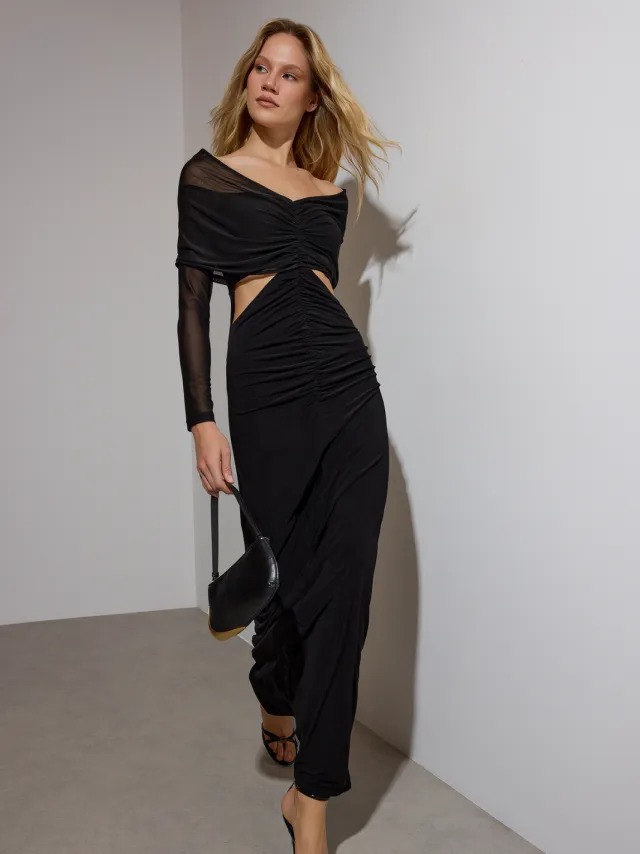 Trendyol TRENDYOLMİLLA Dames Zwart Effen Maxi Lang Diploma-uitreiking / Gala Bodycon Jurken