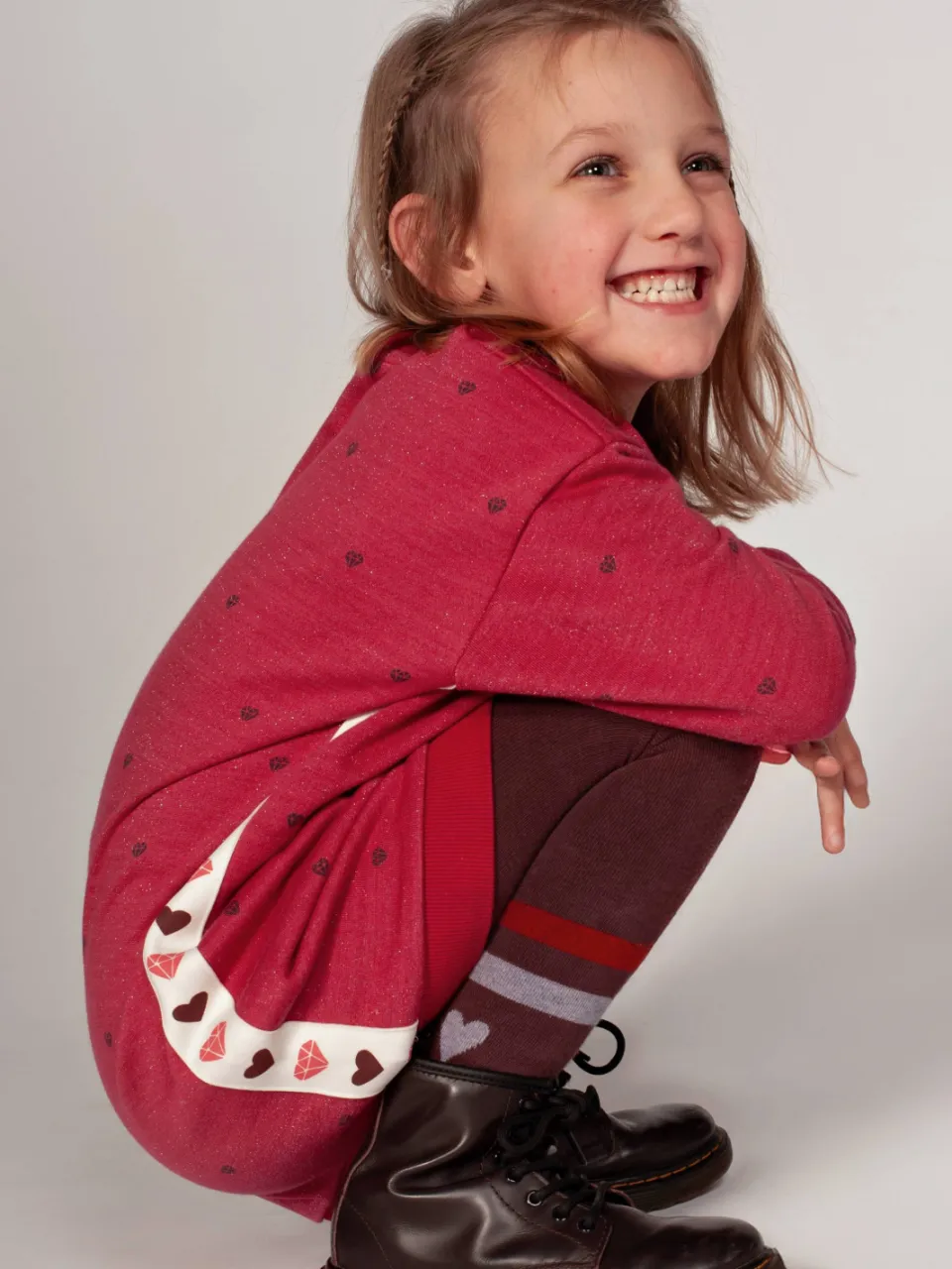 Jubel midi sweatjurk met hartjes roze, foto 4