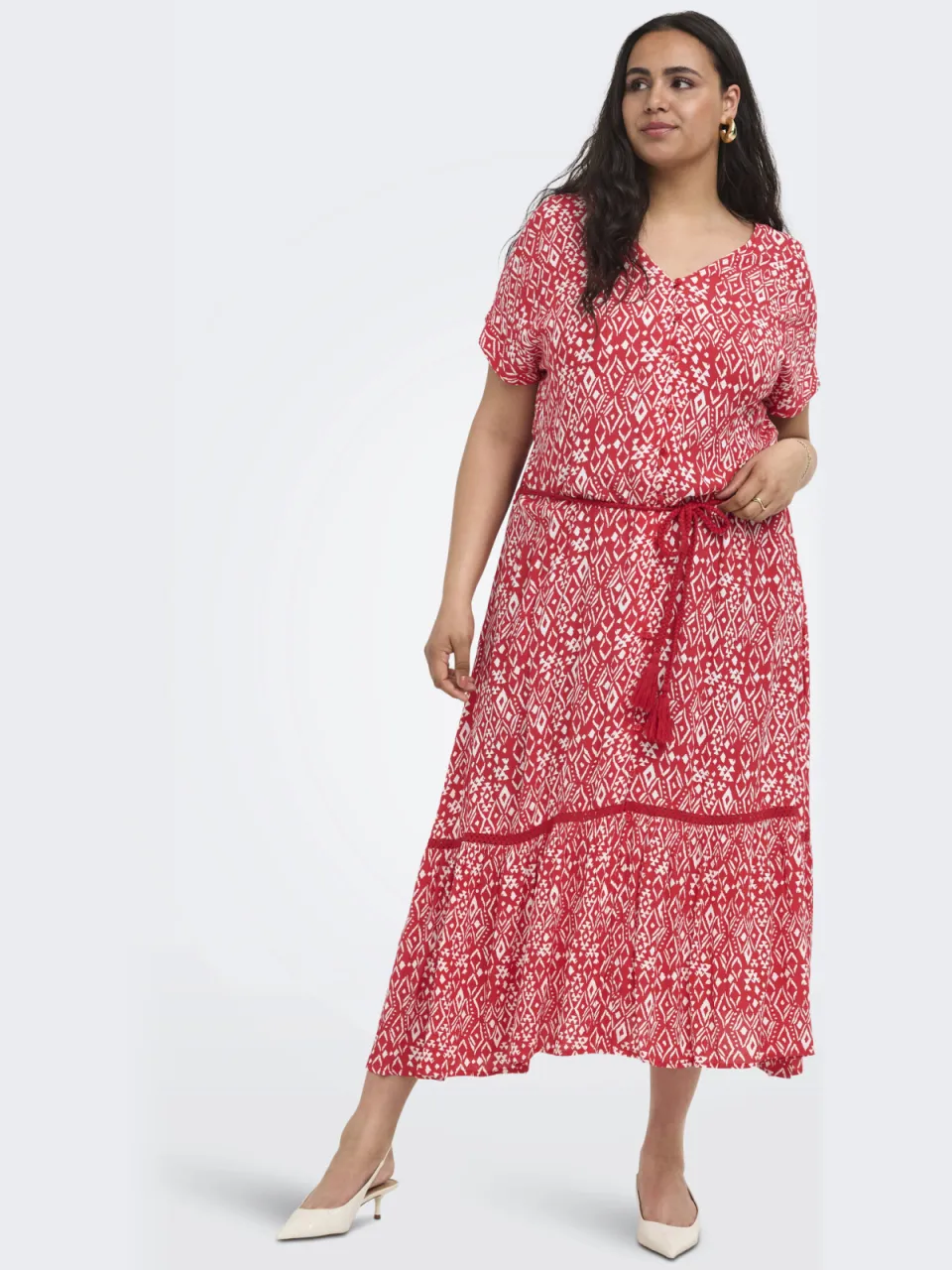 Only Carmakoma maxi jurk met print Plus Size - rood, foto 4