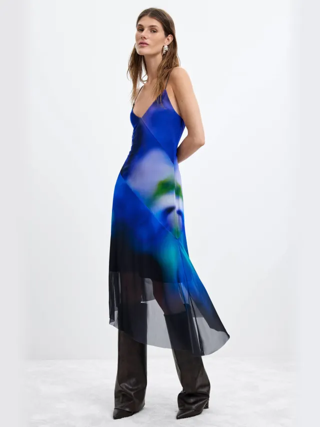 Desigual midi jurk met print - blauw