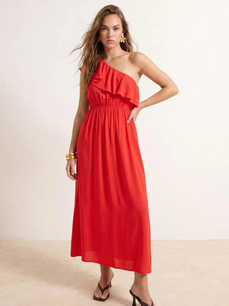 Trendyol TRENDYOLMİLLA Dames Rood Effen Midi Mouwloos Casual Skater Jurken