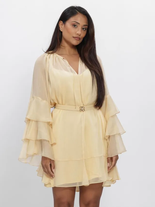 DANTE6 Dames Jurken Solstice Boho Chiffon Short Dress - Geel