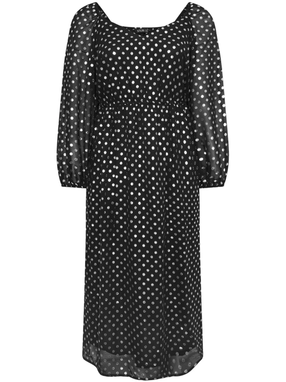Yours Chiffon Maxijurk Met Stippenprint En Ballonmouwen In Zwart/Zilver, foto 4