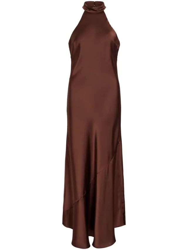 Vila Maxi jurk VIBEA Halter Shaved Chocolate