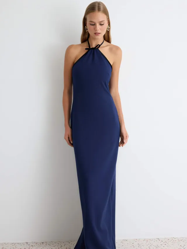 Trendyol TRENDYOLMİLLA Dames Donkerblauw Effen Maxi Mouwloos Recht Avond & Gala Jurk Marineblauw/Blauw
