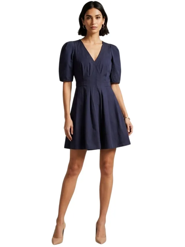 Ted Baker Mini-jurk met V-hals en pofmouwen voor dames (Marine) Marineblauw