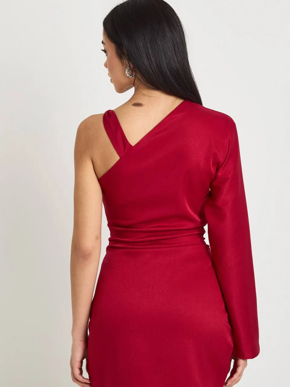 boohoo Dames Eenmouws Gerimpelde Zijkant Mini Jurk dark cherry, foto 3