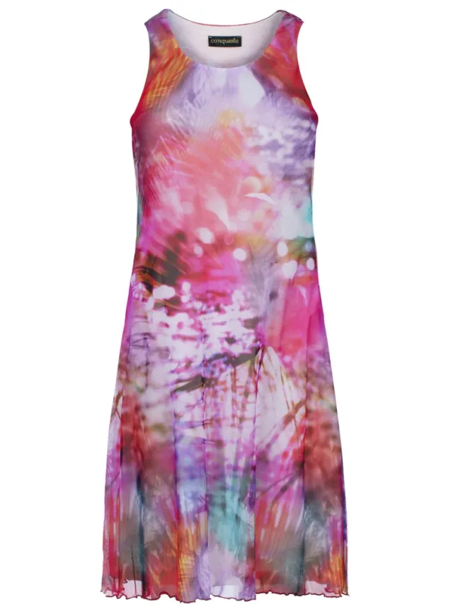 Conquista Mouwloze A-lijnjurk voor dames – abstracte veelkleurige print, gevoerd katoen met een bovenlaag van transparant nylon veelkleurig, foto 2