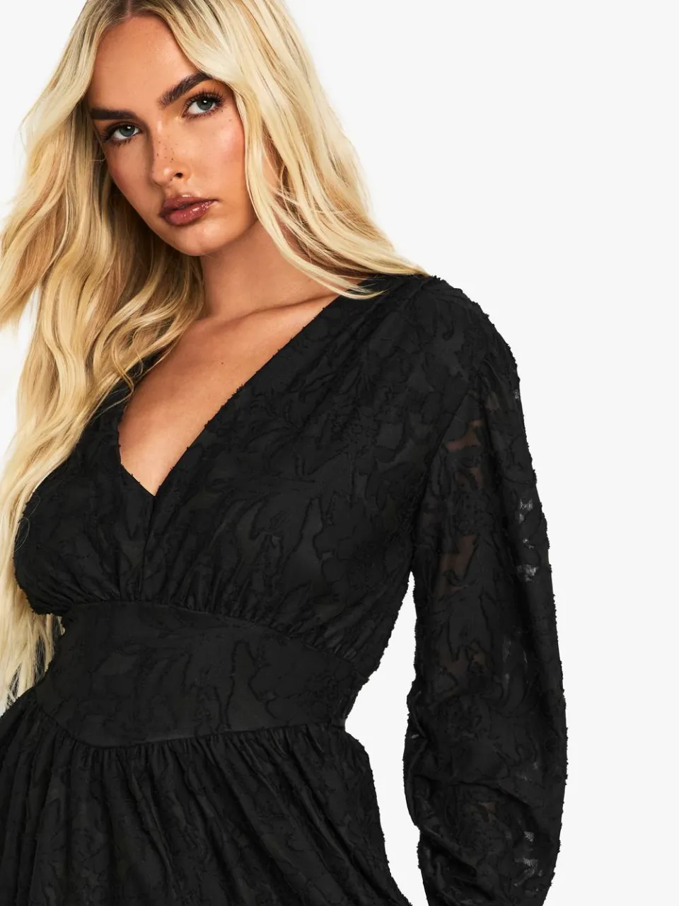 boohoo Dames Burnout Florale Lange Mouw Skaterjurk zwart, foto 4