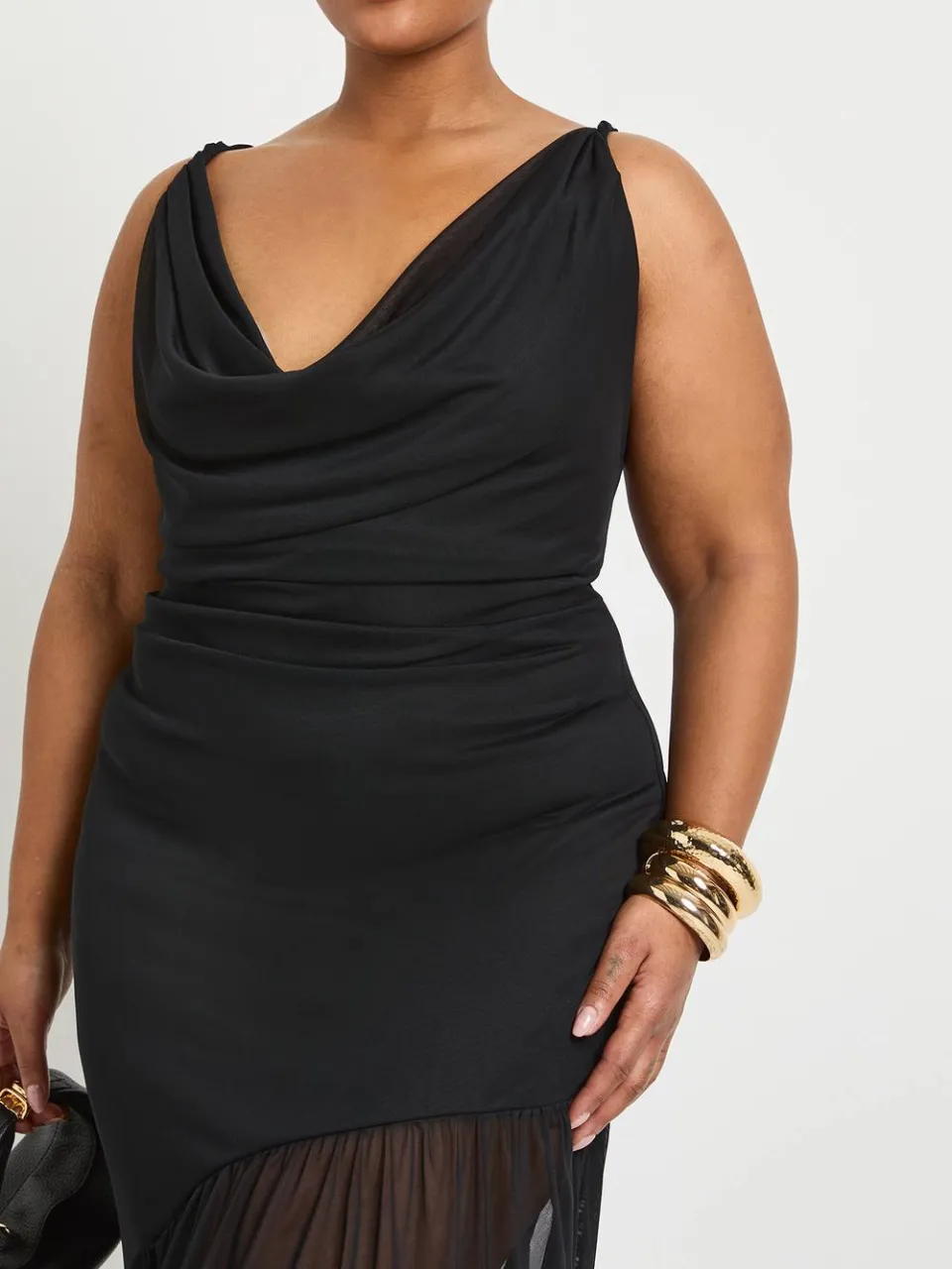 boohoo Dames Plus Cowl Mesh Zoom Midaxi zwart, foto 2