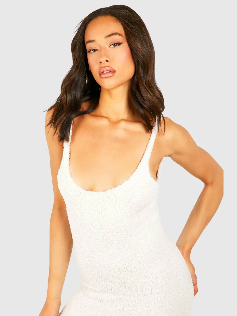 boohoo Dames Teddy Soft Knit Scoop Midaxi Jurk ivoor, foto 4