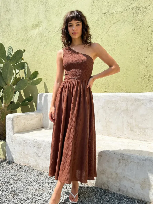 Trendyol TRENDYOLMİLLA Dames Bruin Effen Midi Mouwloos Casual Skater Jurken, foto 2