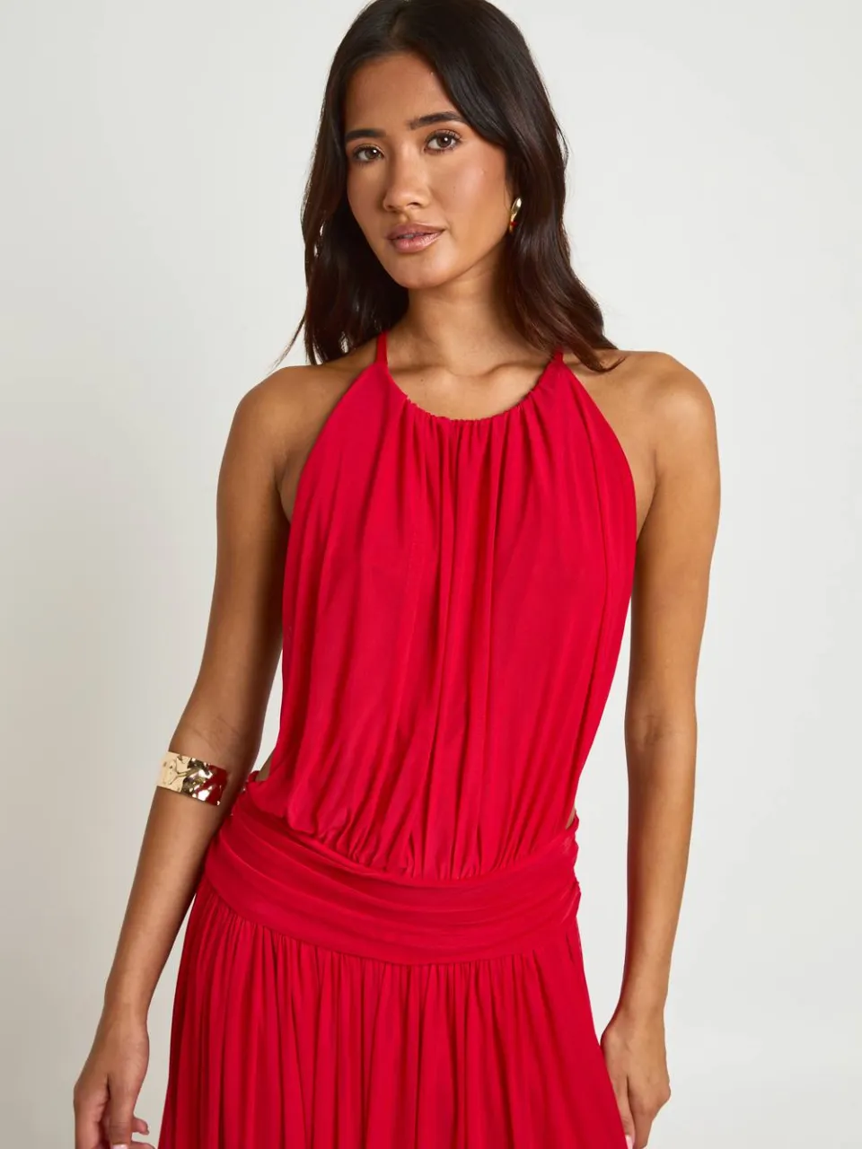 boohoo Dames Maxi-jurk Met Hoge Halslijn, Verlaagde Taille En Open Rug rood, foto 3