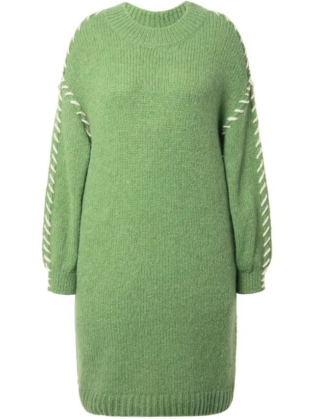 Studio Untold Dames - Gebreide jurk oversized mooie naden - Appelgroen - Maat 46+