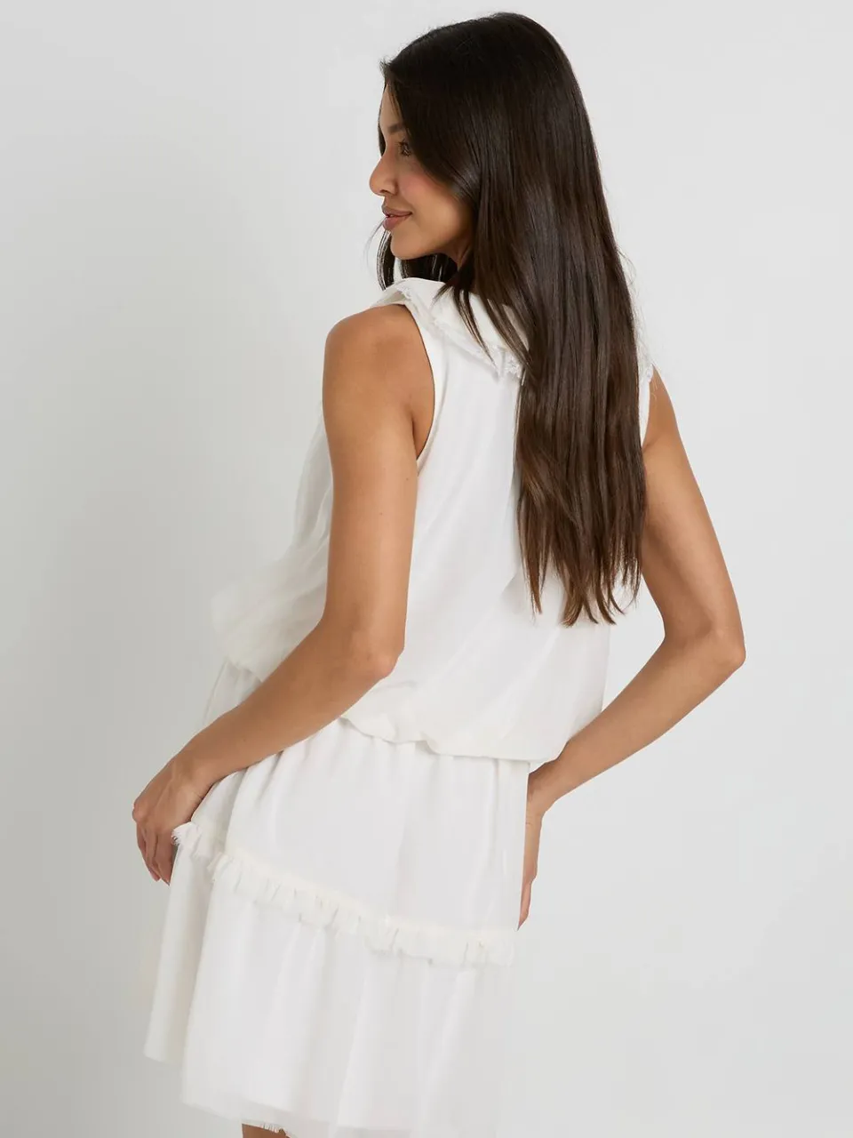 boohoo Dames Chiffon Skater Jurk Met Ruche Details ivoor, foto 2