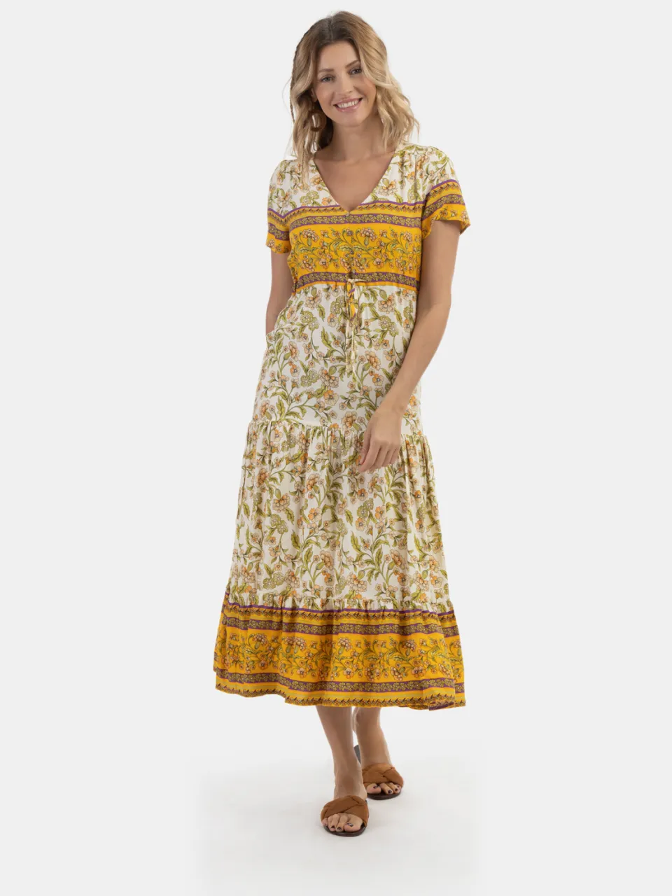 Usha Zomerjurk Dames Wol Wit Veelkleurig