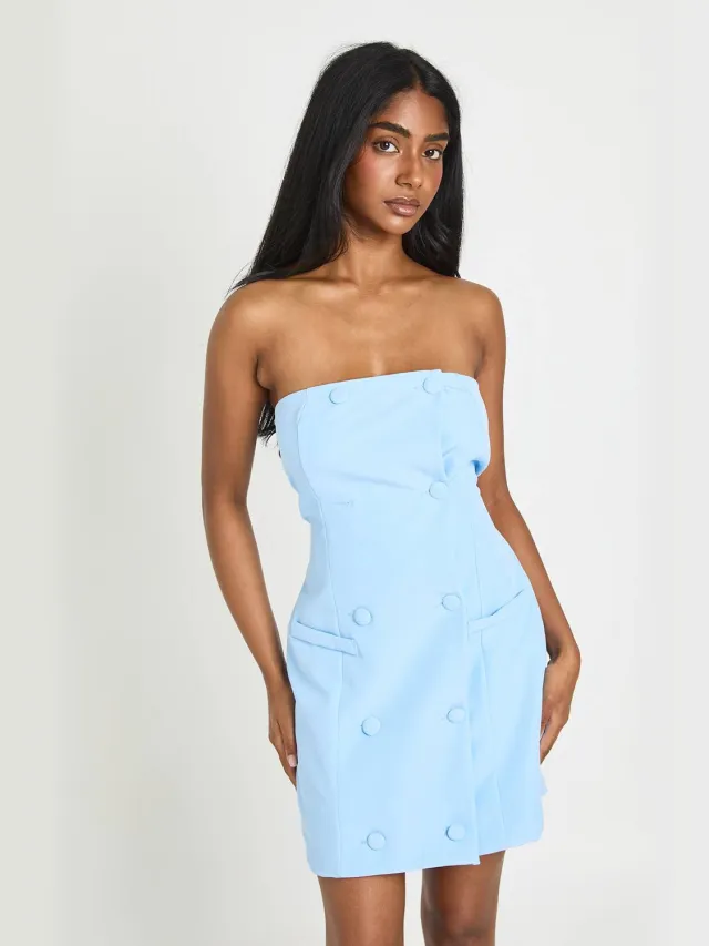 boohoo Dames Bandeau Mini Jurk Met Knoopsluiting Crème