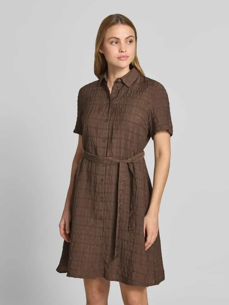 Jake*s Casual Overhemdjurk van mix van viscose en lyocell met strikceintuur Donkerbruin