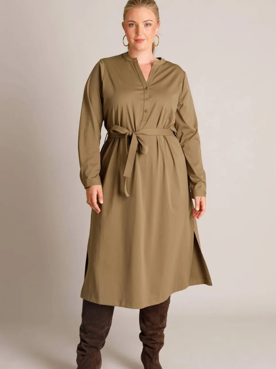 Yest Curve blousejurk travelstof Plus Size - olijfgroen, foto 3