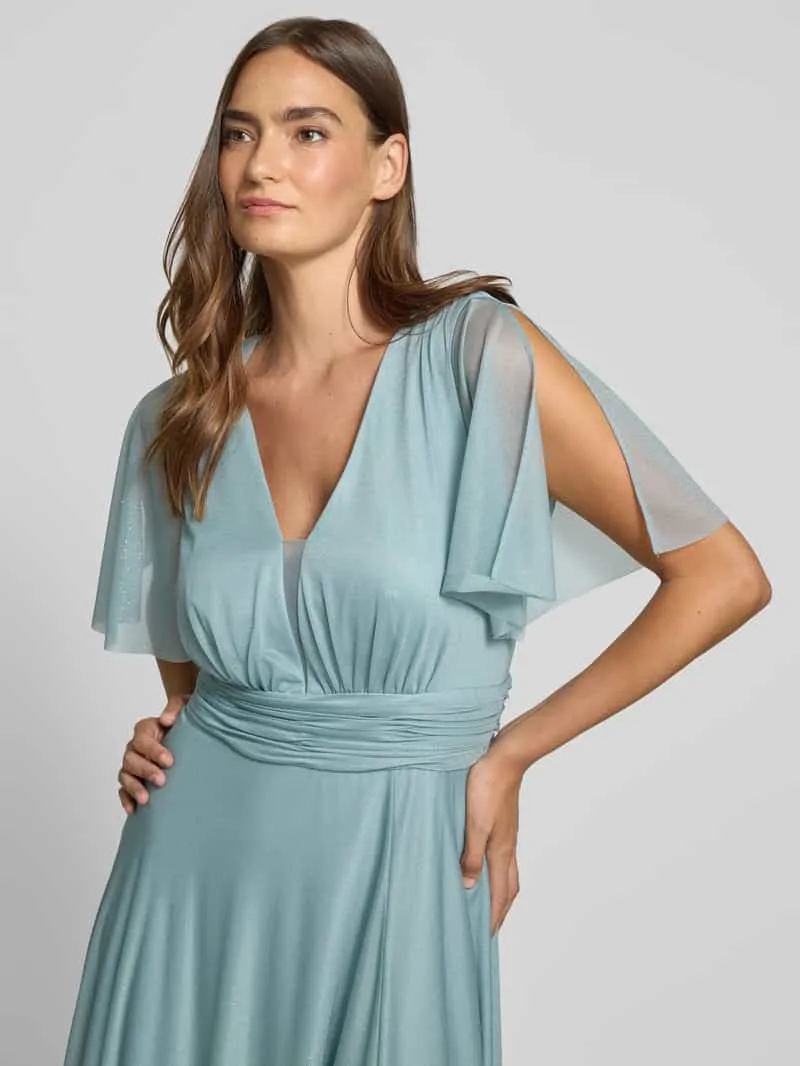 Christian Berg Cocktail Schitterende maxi-jurk met V-hals en tailleband jeansblauw, foto 4