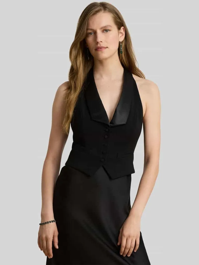Lauren Ralph Lauren Avondjurk met satijnen revers zwart, foto 2