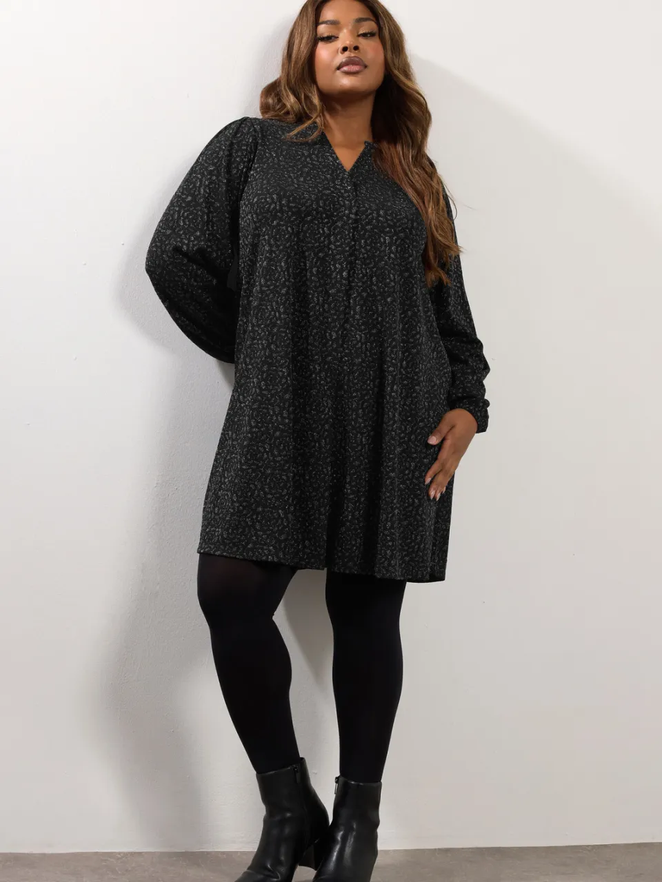 Yours Zwarte Metallic Geplooide Minijurk Black