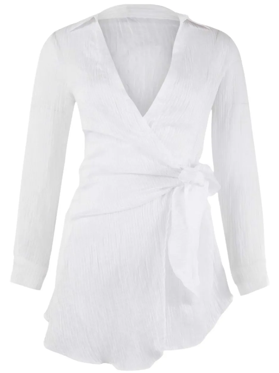 Trendyol TRENDYOLMİLLA Dames Wit Effen Kort / Mini Lang Strandkleding Double-breasted Strandjurken, foto 2
