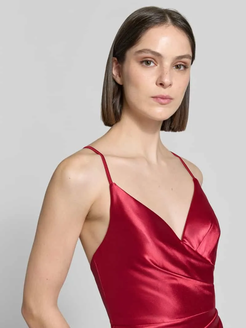LUXUAR FASHION Maxi-jurk van satijn met draperieën en loopsplit bordeaux, foto 3