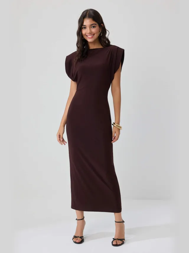 Trendyol TRENDYOLMİLLA Dames Bruin Effen Maxi Mouwloos Casual Bodycon Jurken