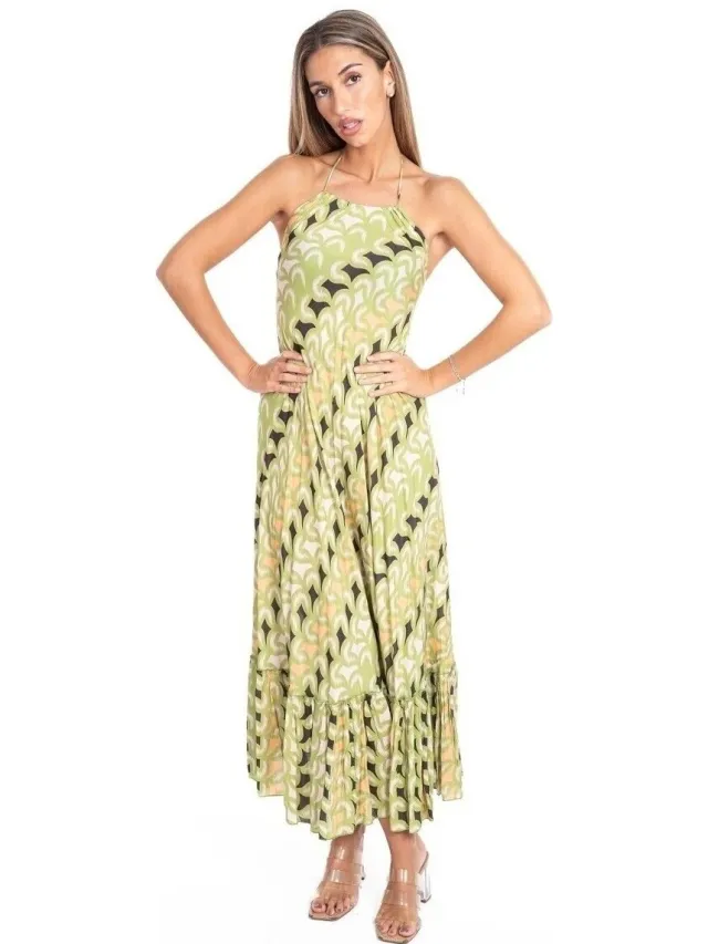 Isla Bonita By Sigris Lange Jurk Isla Bonita By Sigris Lange Midi-Jurk Geel