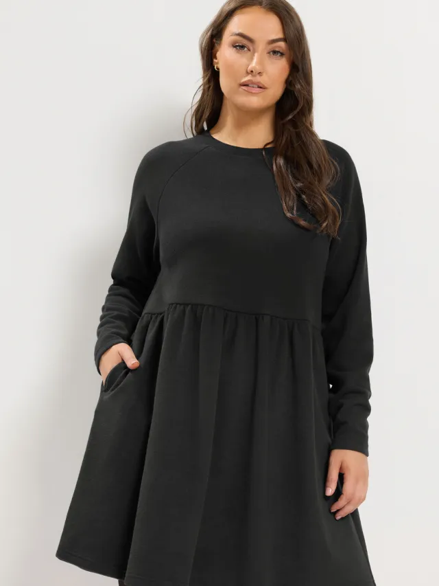 Yours Zwarte Geplooide Jurk Black