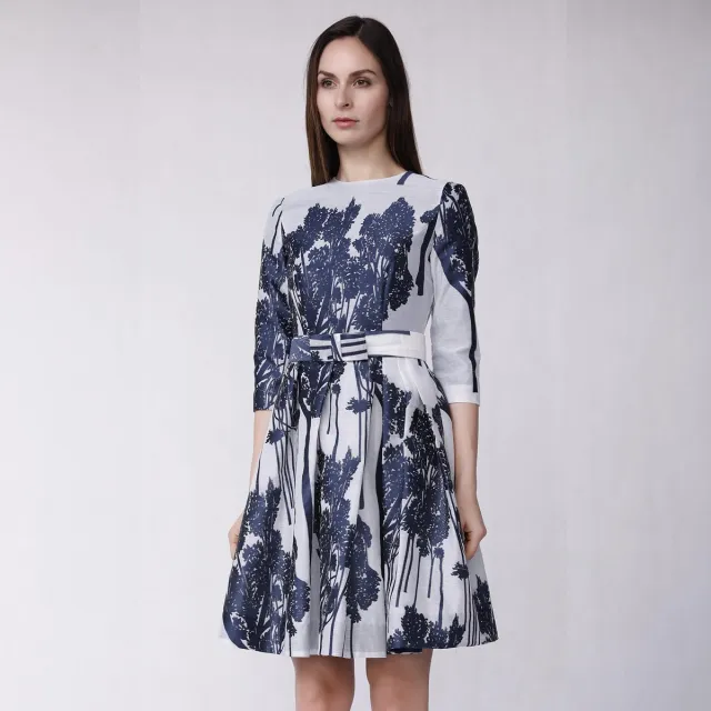 Smart & Joy Fit-and-flare cocktailjurk met geborduurd patroon Blauw