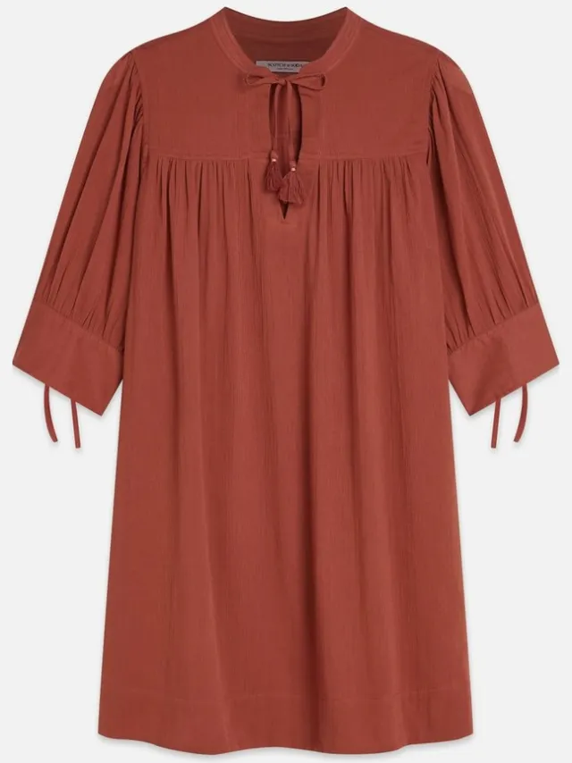 Scotch & Soda Mini Gathered Sleeve Dress burnt henna