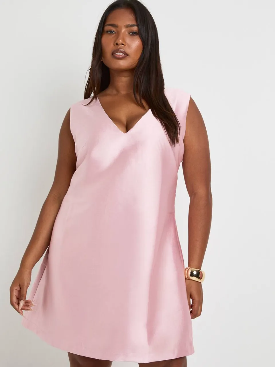 boohoo Dames Plus Duik Uitlijnen Strik Rug Jurk roze, foto 3