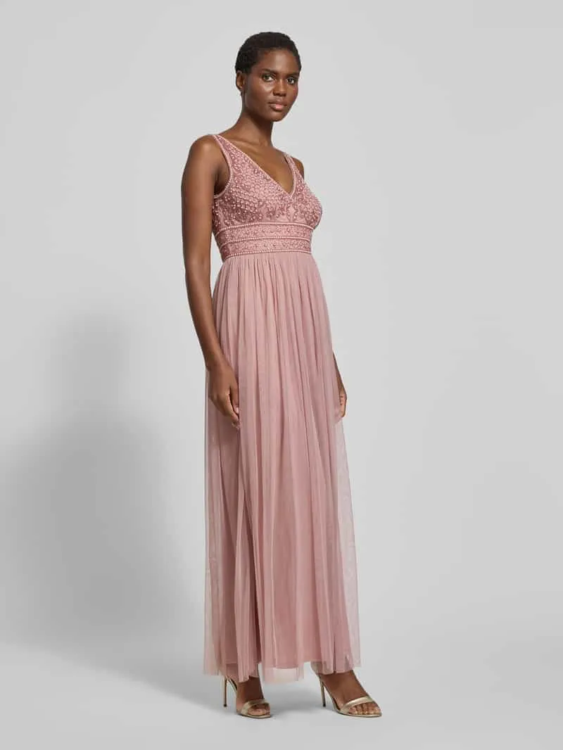 Lace & Beads Avondjurk met kralen en siersteentjes rosé, foto 3