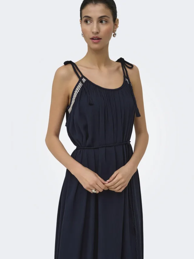 JDY viscose maxi jurk met borduursels - donkerblauw