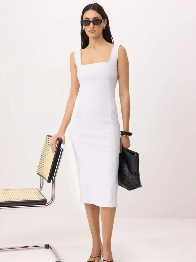 Trendyol TRENDYOLMİLLA Dames Wit Effen Midi Mouwloos Bodycon Jurken, foto 2