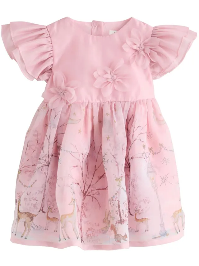 Next Meisjes - Feestjurk met bloemcorsage - Roze Blush Pink