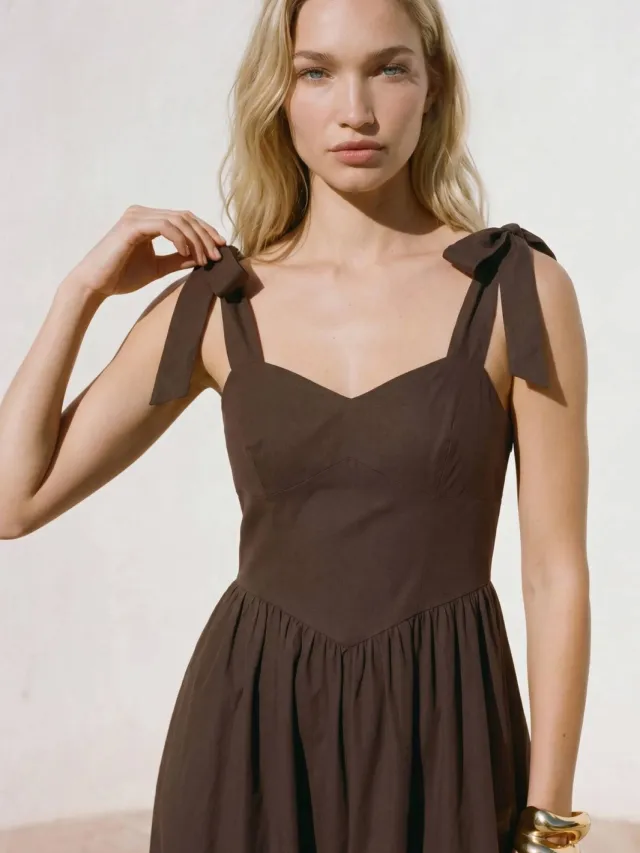 Vero Moda katoenen midijurk - bruin, foto 3