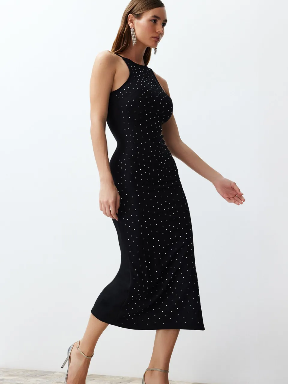 Trendyol TRENDYOLMİLLA Dames Zwart Effen Midi Mouwloos Stijlvol/Avond Bodycon Jurken, foto 2