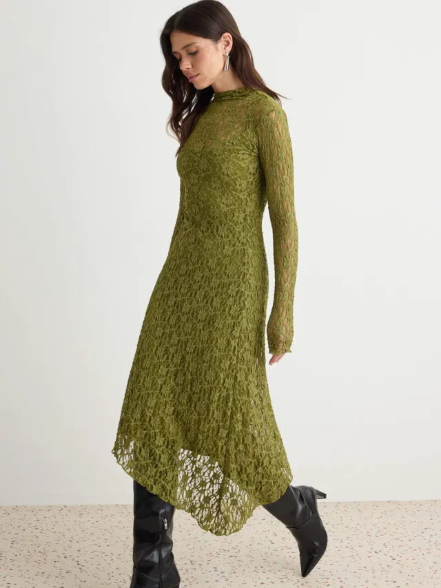 Trendyol TRENDYOLMİLLA Dames Kaki Effen Maxi Lang Avond / Dagelijks Asymmetrisch Jurken