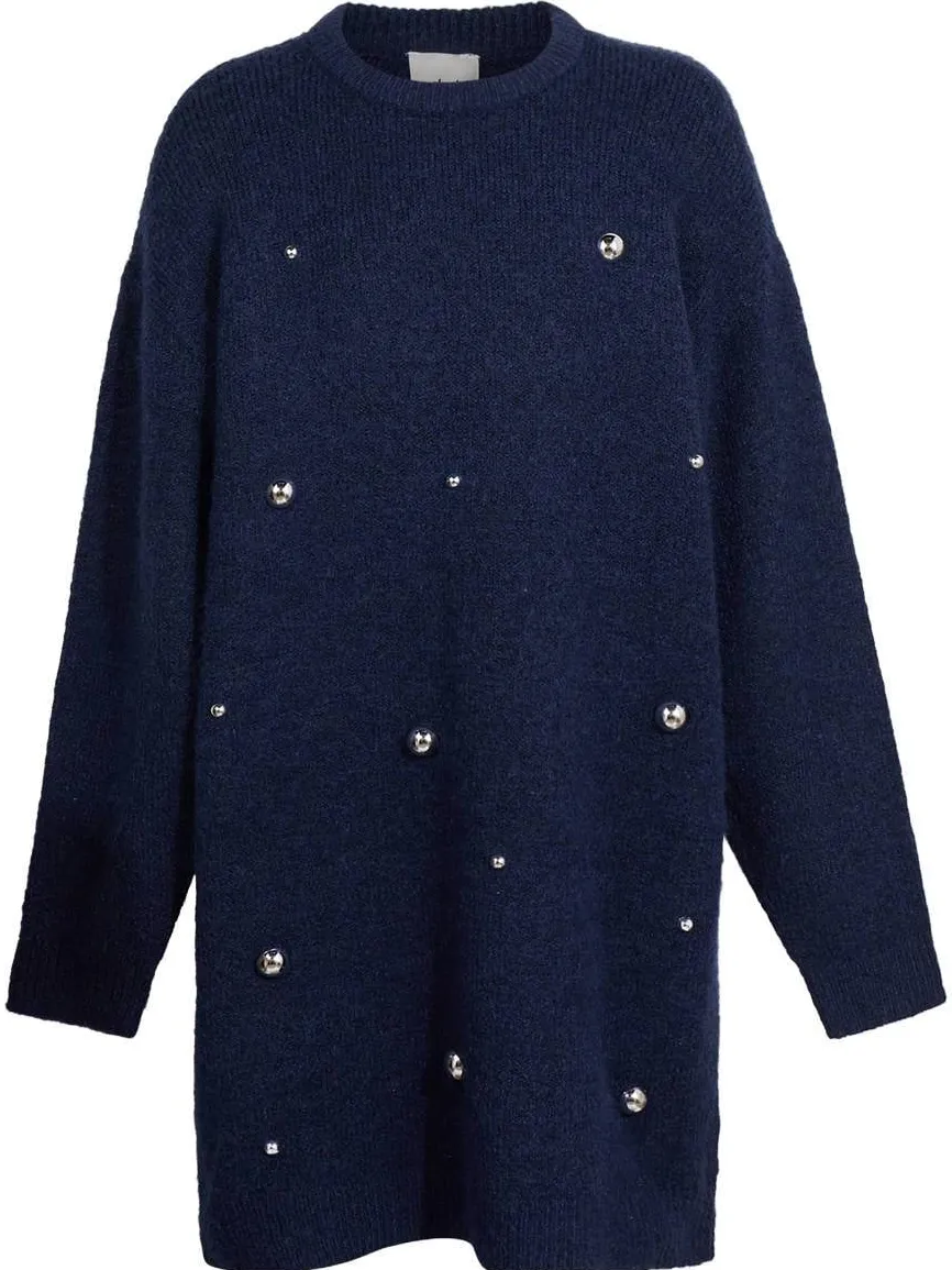 Shoeby gebreide jurk met studs donkerblauw, foto 2