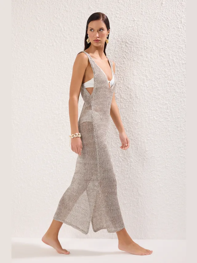 Trendyol TRENDYOLMİLLA Dames Beige Kleurverloop Maxi Mouwloos Strandkleding Recht Jurken Gebroken wit